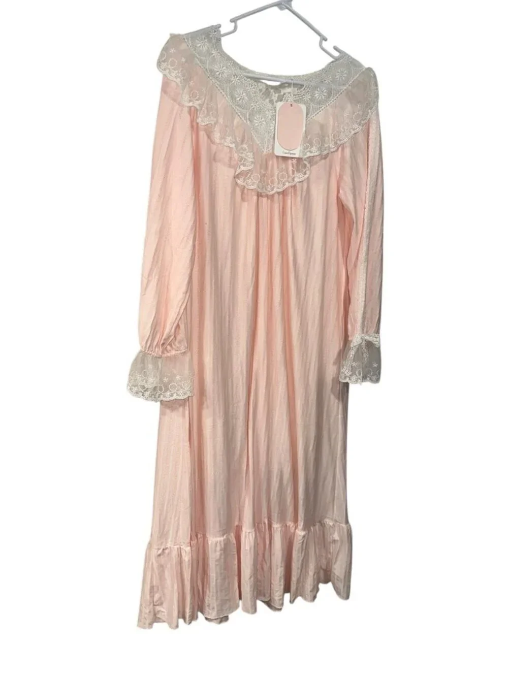 NWT Court Pajamas Womens Midi Nightgown Sz L Pink Lace Trim Ruffle Twee